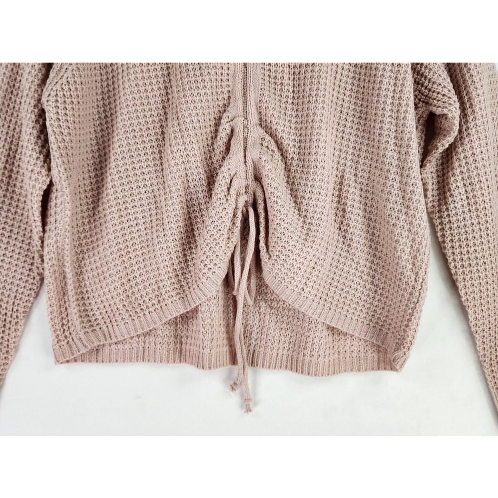 Full Circle Trends Sweater Womens XL Pink Cropped Preppy Cinched Waffle Knit Top - Picture 8 of 13